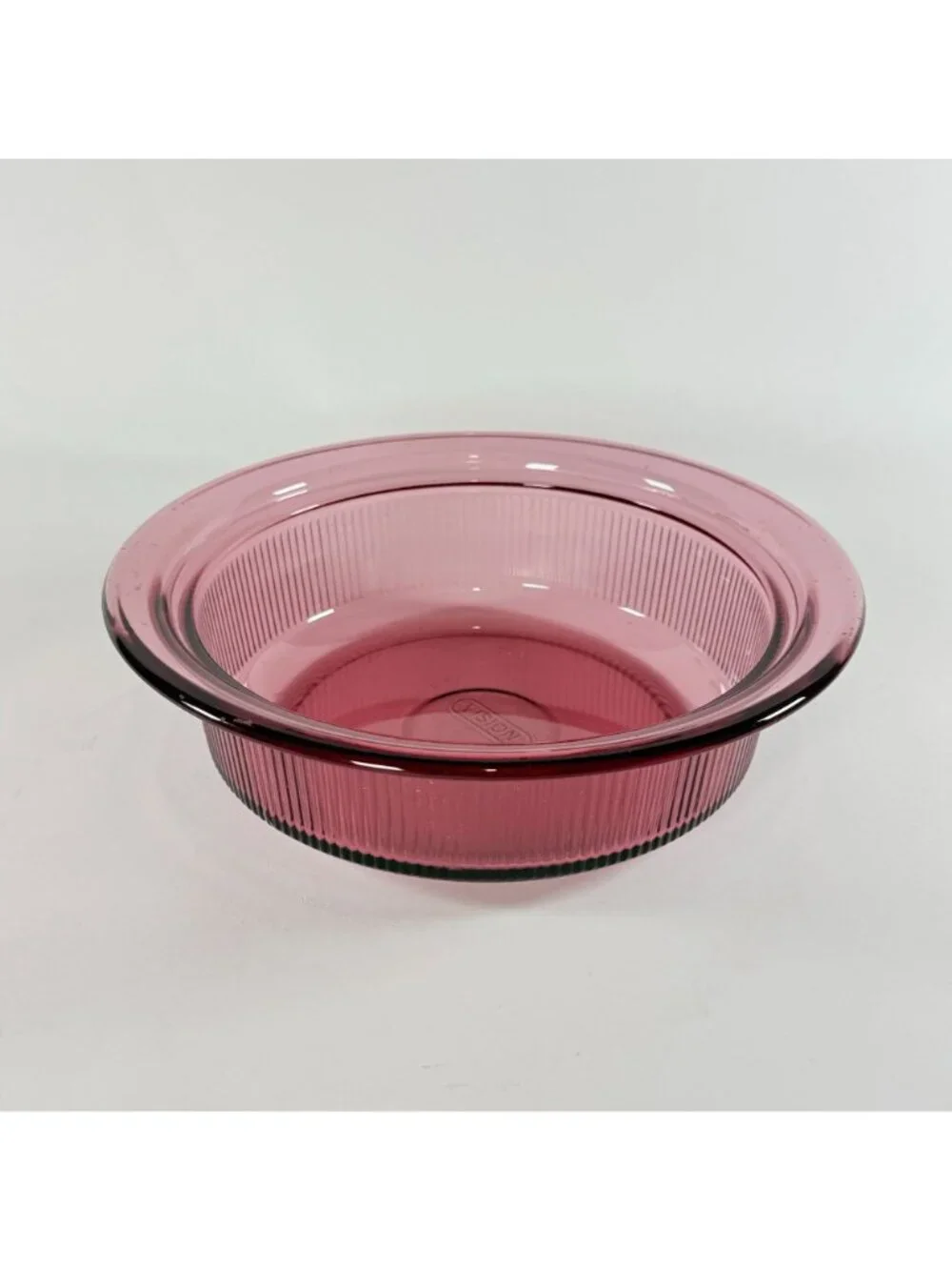 Vintage 1.5 Qt Corning Vision Ware Cranberry Ribbed Casserole Dish w Lid V-33-B